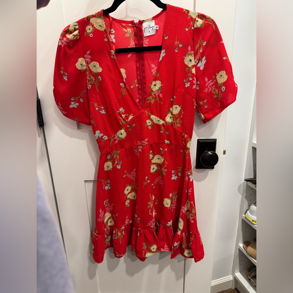 Polly Floral Puff Sleeve Red dress